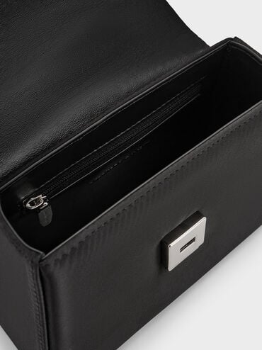 Satin Crystal-Buckle Belted Top Handle Bag_Noir