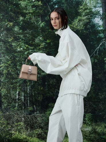 Satin Crystal-Buckle Belted Top Handle Bag_Sunset Nude