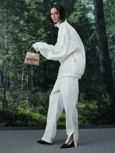 Satin Crystal-Buckle Belted Top Handle Bag_Sunset Nude