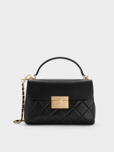 Alva Quilted Top Handle Bag_Black