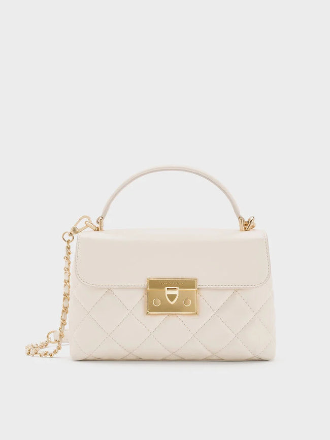 Alva Quilted Top Handle Bag_Cream