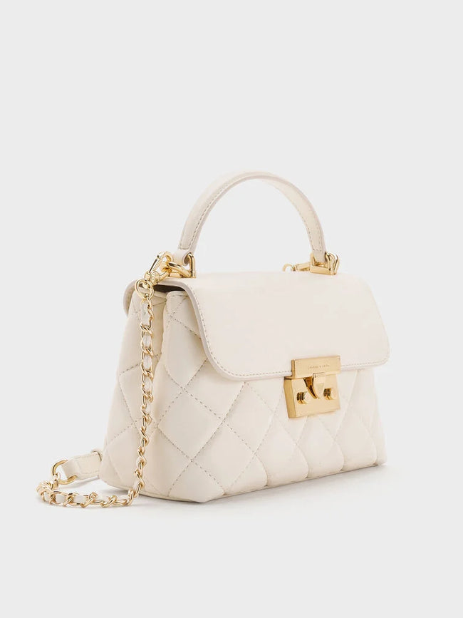 Alva Quilted Top Handle Bag_Cream