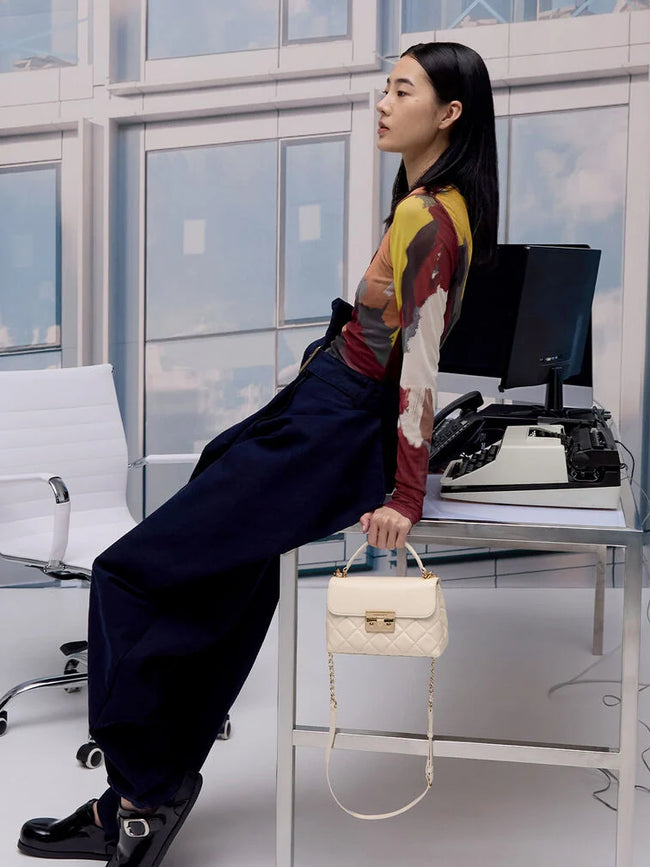 Alva Quilted Top Handle Bag_Cream