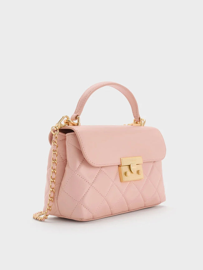 Alva Quilted Top Handle Bag_Light Pink