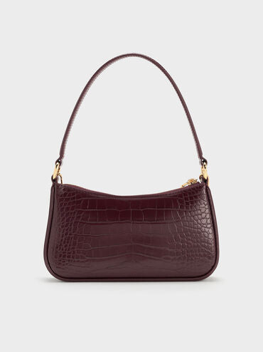 Elspeth Croc-Effect Chain-Link Shoulder Bag _Maroon Red Croco
