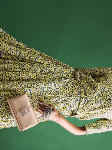 Satin Crystal-Buckle Belted Chain-Handle Bag_Sunset Nude