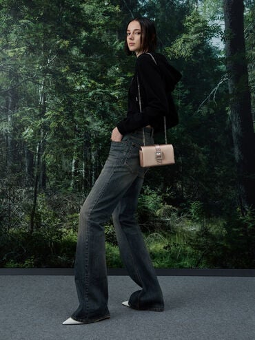 Satin Crystal-Buckle Belted Chain-Handle Bag_Sunset Nude