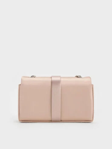 Satin Crystal-Buckle Belted Chain-Handle Bag_Sunset Nude