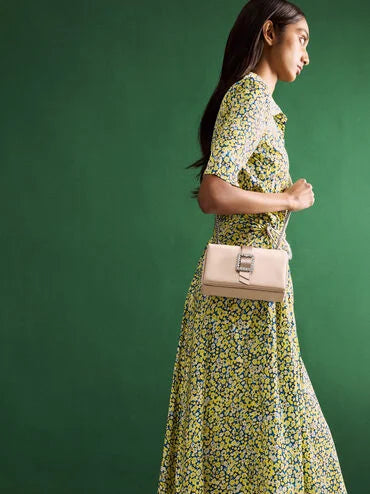 Satin Crystal-Buckle Belted Chain-Handle Bag_Sunset Nude