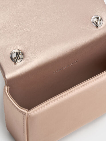 Satin Crystal-Buckle Belted Chain-Handle Bag_Sunset Nude
