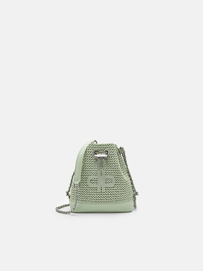 PEDRO Icon Raffia Mini Bucket Bag-Light green