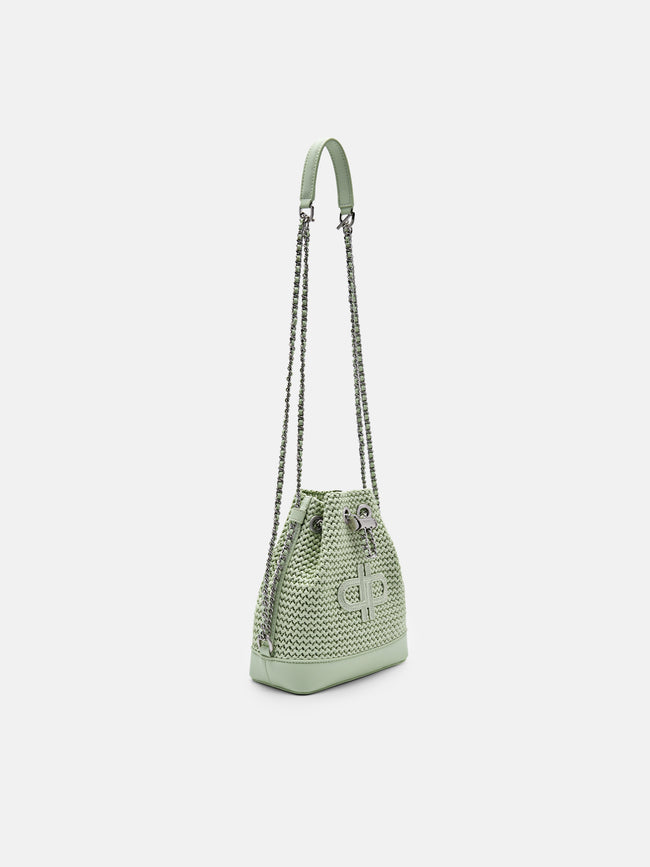 PEDRO Icon Raffia Mini Bucket Bag-Light green