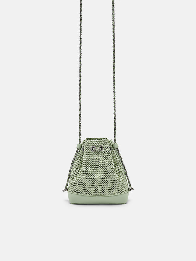 PEDRO Icon Raffia Mini Bucket Bag-Light green