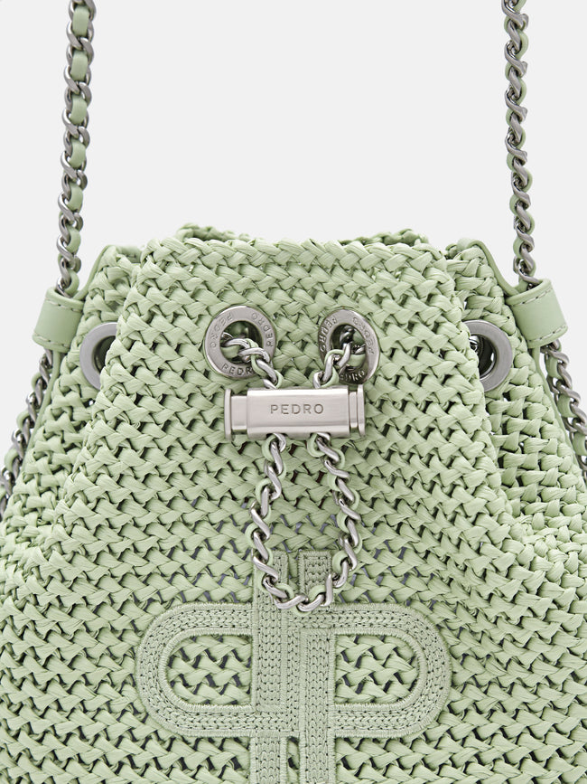 PEDRO Icon Raffia Mini Bucket Bag-Light green