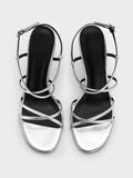 Strappy Crossover Trapeze-Heel Sandals_Silver