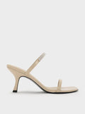 Patent Metallic-Accent Double-Strap Heeled Sandals_Beige