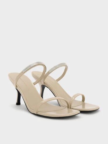 Patent Metallic-Accent Double-Strap Heeled Sandals_Beige