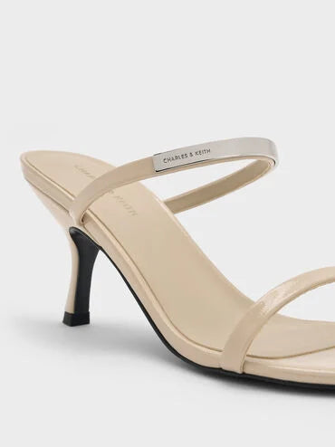 Patent Metallic-Accent Double-Strap Heeled Sandals_Beige