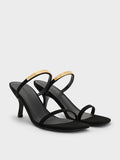 Faux Suede Metallic-Accent Double-Strap Heeled Sandals_Black Textured