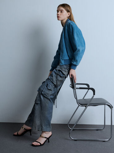 Faux Suede Metallic-Accent Double-Strap Heeled Sandals_Black Textured