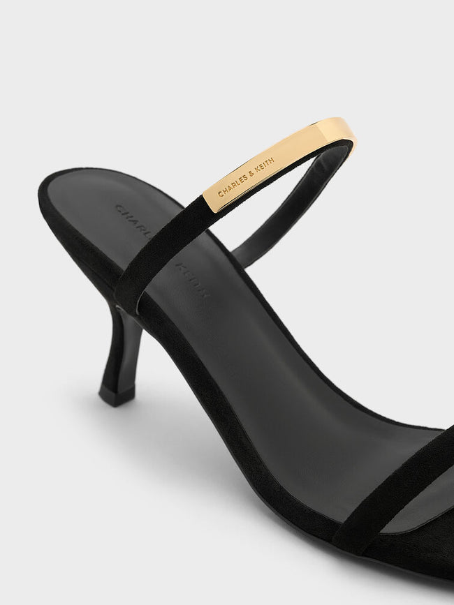 Faux Suede Metallic-Accent Double-Strap Heeled Sandals_Black Textured