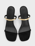Faux Suede Metallic-Accent Double-Strap Heeled Sandals_Black Textured
