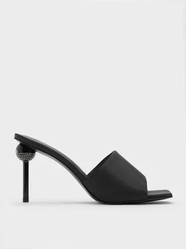 Satin Crystal-Embellished Ball-Heel Mules_Black Textured