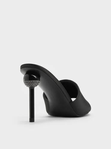 Satin Crystal-Embellished Ball-Heel Mules_Black Textured