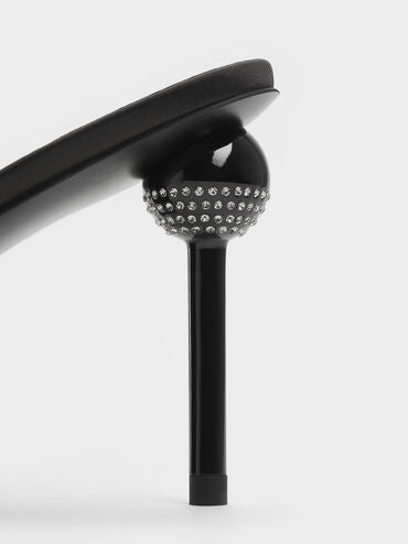 Satin Crystal-Embellished Ball-Heel Mules_Black Textured