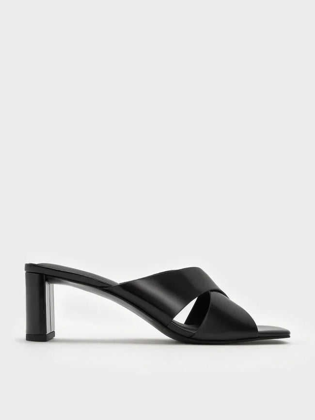 Georgina Crossover-Strap Blade-Heel Mules_Black Box