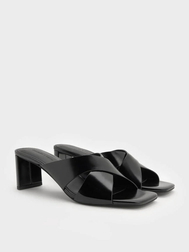 Georgina Crossover-Strap Blade-Heel Mules_Black Box