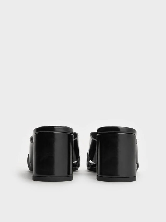 Georgina Crossover-Strap Blade-Heel Mules_Black Box