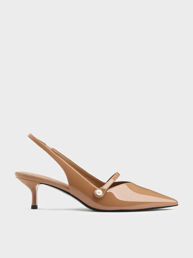 Helena Pearl Slingback Kitten Heel_Caramel