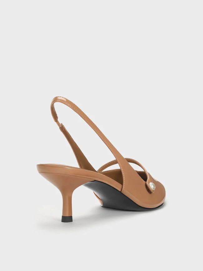 Helena Pearl Slingback Kitten Heel_Caramel