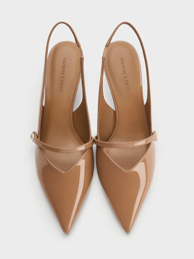 Helena Pearl Slingback Kitten Heel_Caramel
