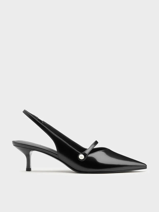 Helena Pearl Slingback Kitten Heel_Black Box