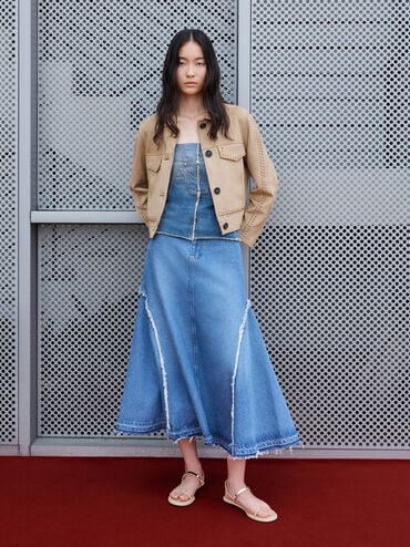 Patent Metallic-Accent Toe-Ring Slingback Sandals_Beige