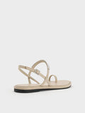 Patent Metallic-Accent Toe-Ring Slingback Sandals_Beige