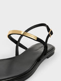 Faux Suede Metallic-Accent Toe-Ring Slingback Sandals_Black Textured