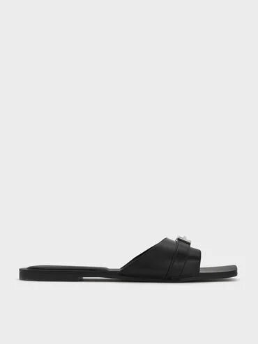 Lando Metallic-Accent Belted Slide Sandals_Black