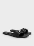 Lando Metallic-Accent Belted Slide Sandals_Black