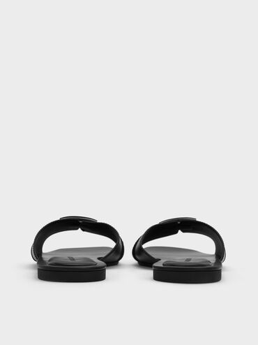 Lando Metallic-Accent Belted Slide Sandals_Black