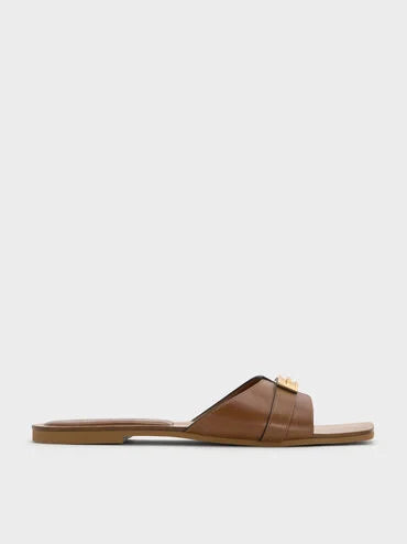 Lando Metallic-Accent Belted Slide Sandals_Cognac