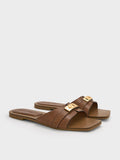 Lando Metallic-Accent Belted Slide Sandals_Cognac