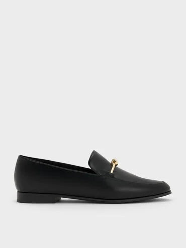 Metallic Knot-Bar Loafers_Black