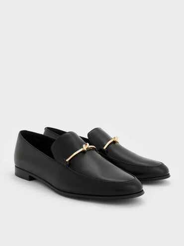 Metallic Knot-Bar Loafers_Black