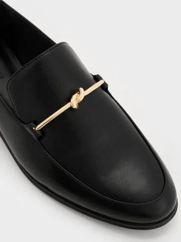 Metallic Knot-Bar Loafers_Black
