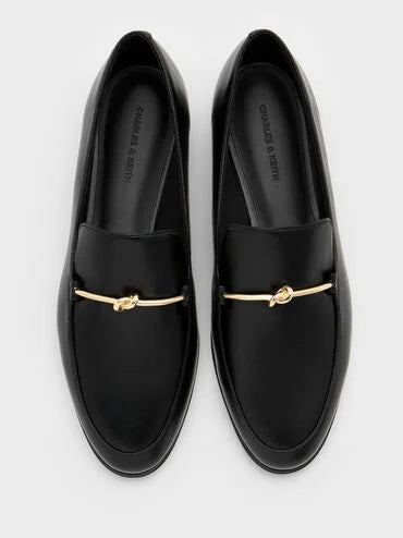Metallic Knot-Bar Loafers_Black
