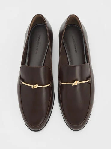 Metallic Knot-Bar Loafers_Dark Brown