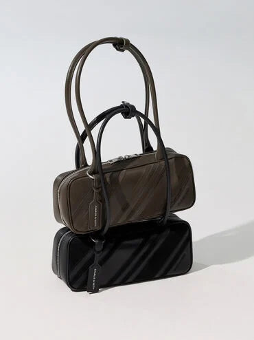 Zeya Recycled Suede Striped Shoulder Bag_Dark Moss